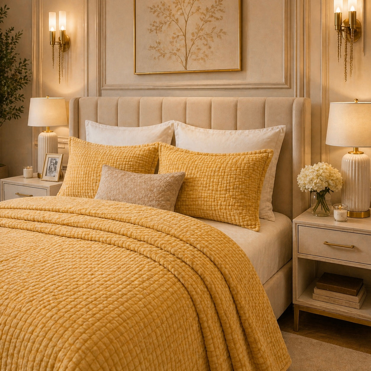 Crest Cashmere Fleece Blanket King Size - Golden Colour