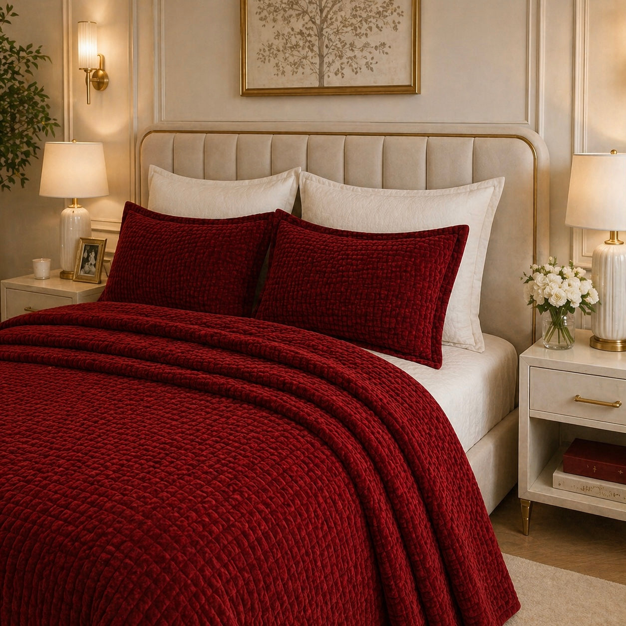 Crest Cashmere Fleece Blanket King Size - Maroon Colour