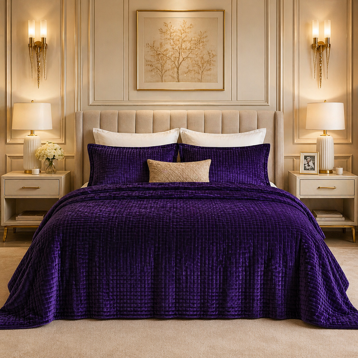 Crest Cashmere Fleece Blanket King Size - Purple Colour