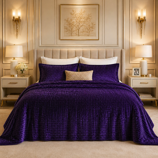Crest Cashmere Fleece Blanket King Size - Purple Colour