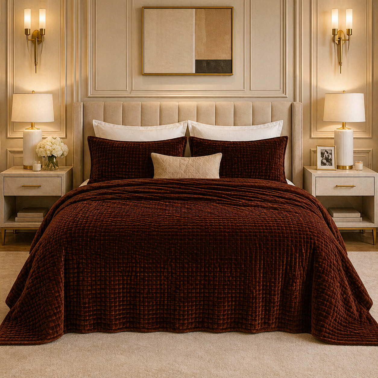 Crest Cashmere Fleece Blanket King Size - Brown Colour