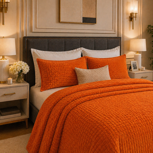 Crest Cashmere Fleece Blanket King Size - Orange Colour
