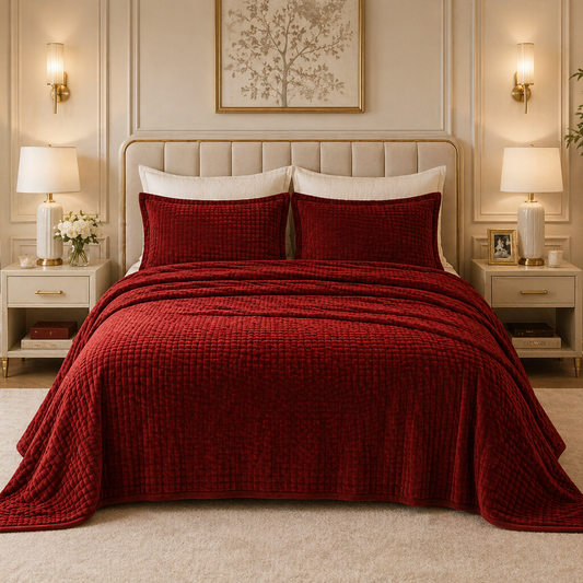 Crest Cashmere Fleece Blanket King Size - Maroon Colour