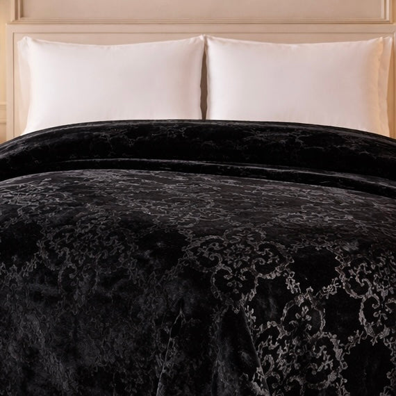 Drift Atlanta Double Bed Cloudy 2 Ply Blanket In Poly - Black Colour
