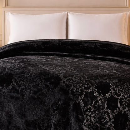 Drift Atlanta Double Bed Cloudy 2 Ply Blanket In Poly - Black Colour
