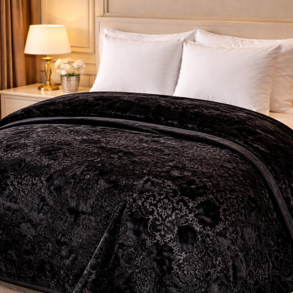 Drift Atlanta Double Bed Cloudy 2 Ply Blanket In Poly - Black Colour