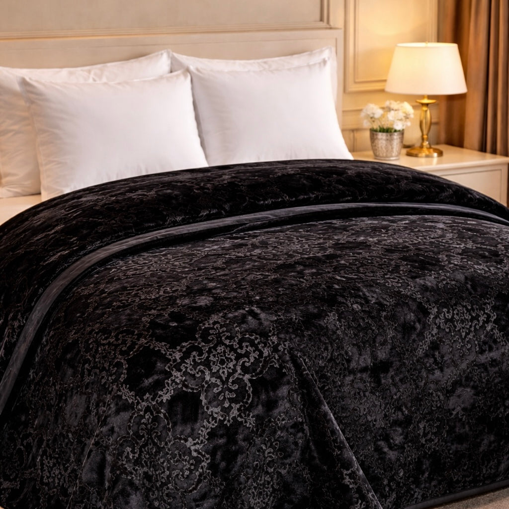 Drift Atlanta Double Bed Cloudy 2 Ply Blanket In Poly - Black Colour