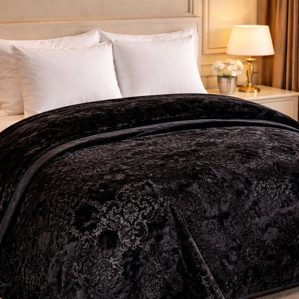Drift Atlanta Double Bed Cloudy 2 Ply Blanket In Poly - Black Colour