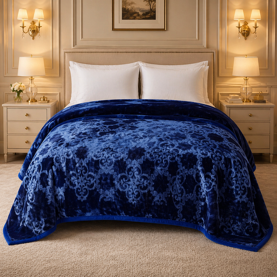 Drift Atlanta Double Bed Cloudy 2 Ply Blanket In Poly - Navy Blue Colour
