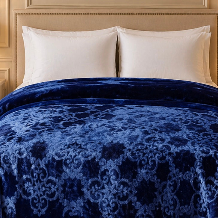 Drift Atlanta Double Bed Cloudy 2 Ply Blanket In Poly - Navy Blue Colour