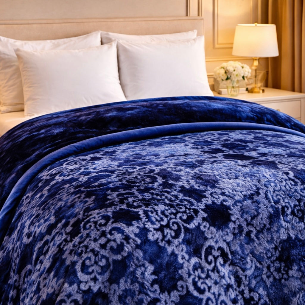 Drift Atlanta Double Bed Cloudy 2 Ply Blanket In Poly - Navy Blue Colour