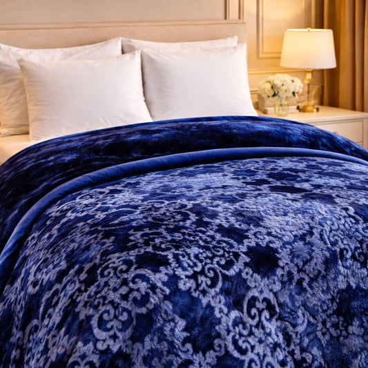 Drift Atlanta Double Bed Cloudy 2 Ply Blanket In Poly - Navy Blue Colour