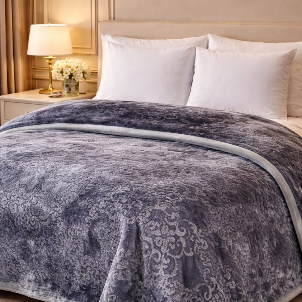 Drift Atlanta Double Bed Cloudy 2 Ply Blanket In Poly - Shadow Slate Colour