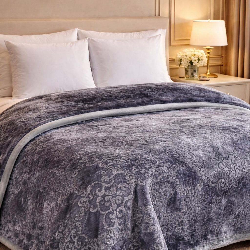 Drift Atlanta Double Bed Cloudy 2 Ply Blanket In Poly - Shadow Slate Colour