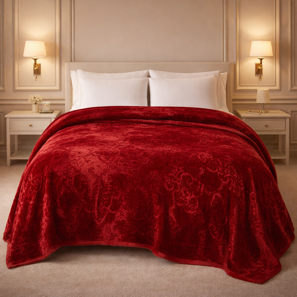 Drift Atlanta Double Bed Cloudy 2 Ply Blanket In Poly - Red Colour