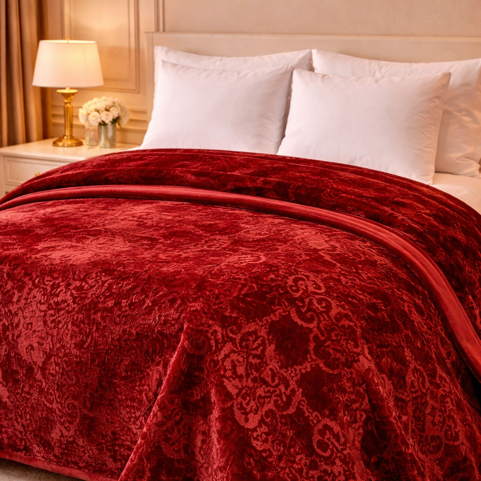 Drift Atlanta Double Bed Cloudy 2 Ply Blanket In Poly - Red Colour