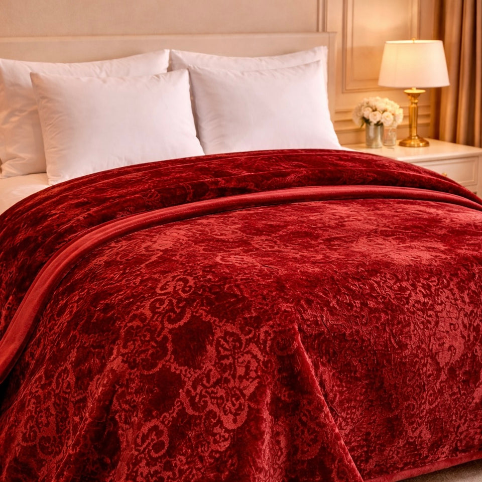Drift Atlanta Double Bed Cloudy 2 Ply Blanket In Poly - Red Colour