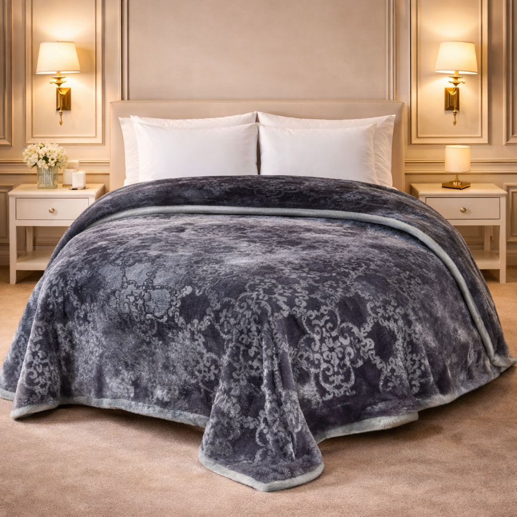 Drift Atlanta Double Bed Cloudy 2 Ply Blanket In Poly - Shadow Slate Colour