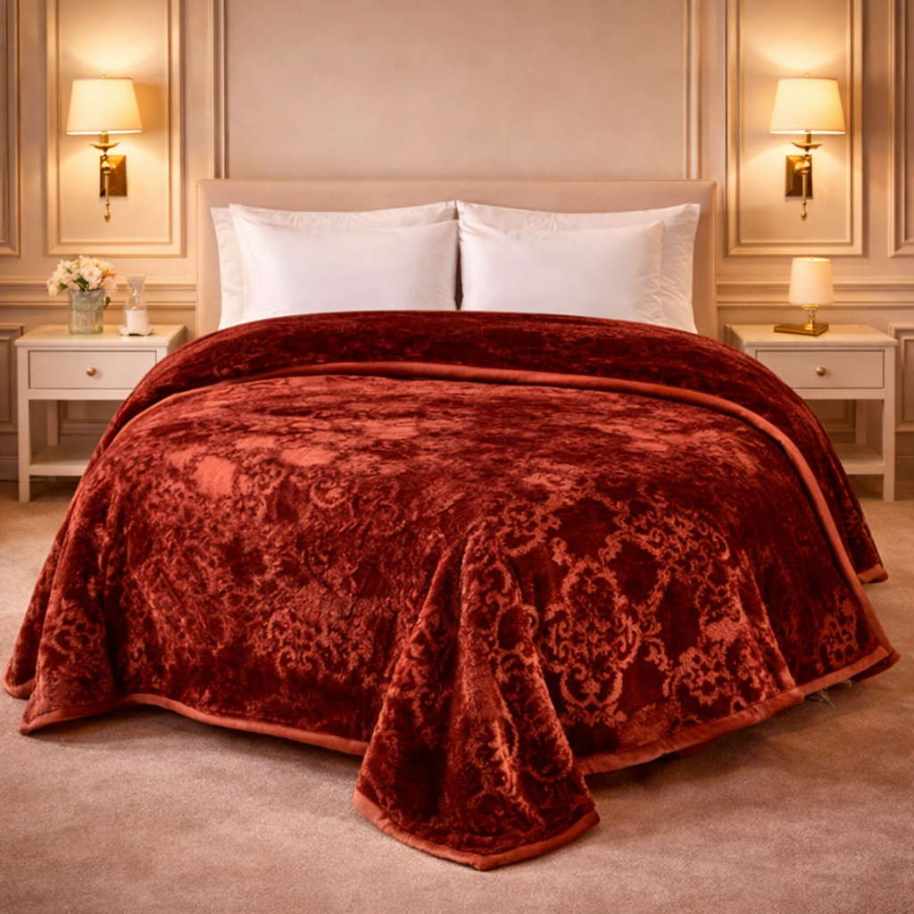 Drift Atlanta Double Bed Cloudy 2 Ply Blanket In Poly - Crimson Heirloom Colour