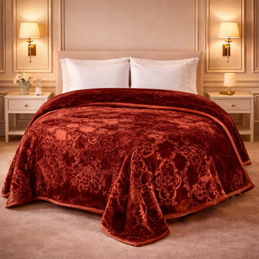 Drift Atlanta Double Bed Cloudy 2 Ply Blanket In Poly - Crimson Heirloom Colour