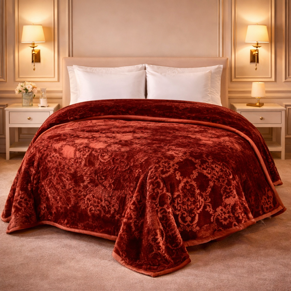 Drift Atlanta Double Bed Cloudy 2 Ply Blanket In Poly - Crimson Heirloom Colour