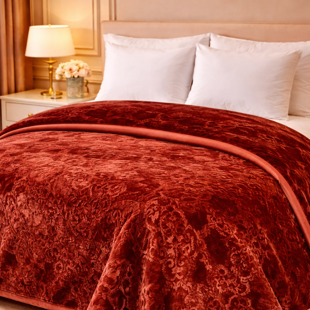 Drift Atlanta Double Bed Cloudy 2 Ply Blanket In Poly - Crimson Heirloom Colour