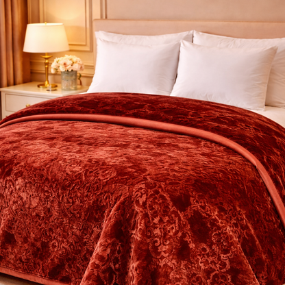 Drift Atlanta Double Bed Cloudy 2 Ply Blanket In Poly - Crimson Heirloom Colour
