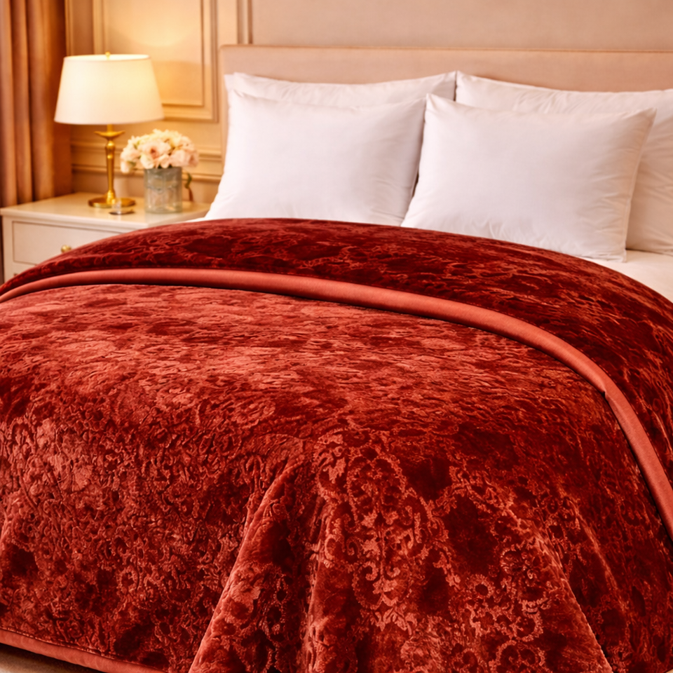 Drift Atlanta Double Bed Cloudy 2 Ply Blanket In Poly - Crimson Heirloom Colour