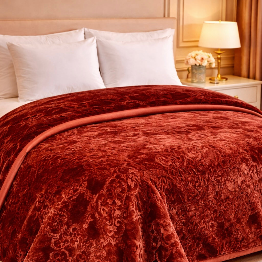 Drift Atlanta Double Bed Cloudy 2 Ply Blanket In Poly - Crimson Heirloom Colour