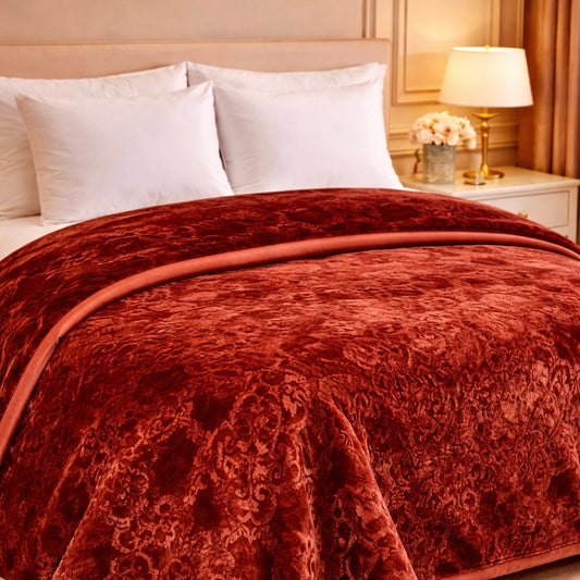 Drift Atlanta Double Bed Cloudy 2 Ply Blanket In Poly - Crimson Heirloom Colour