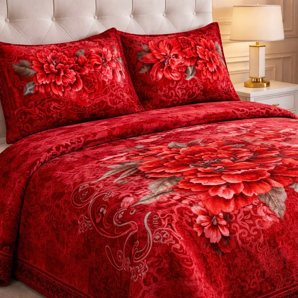 Estella Signature  3 Pcs Bed Spread Set Box - Mahroon Colour