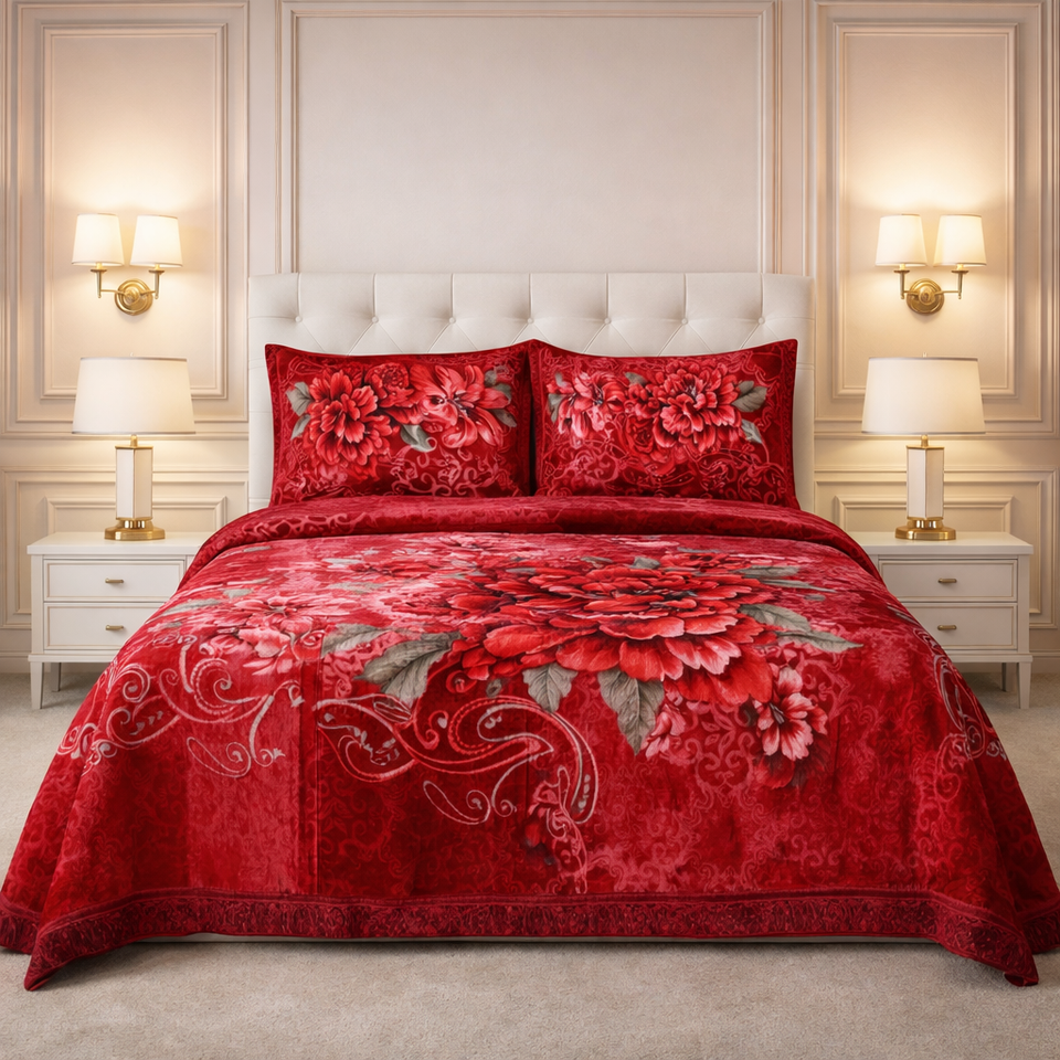 Estella Signature  3 Pcs Bed Spread Set Box - Mahroon Colour