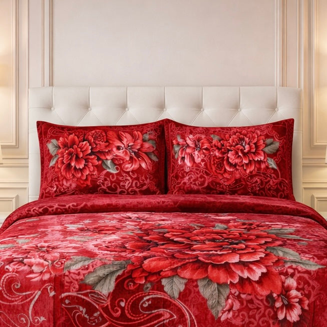 Estella Signature 3 Pcs Bed Spread Set Box - Ruby Red Colour