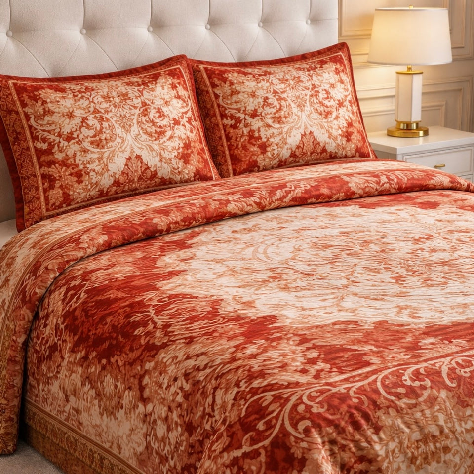 Estella Signature 3 Pcs Bed Spread Set Box - Rust Red Colour