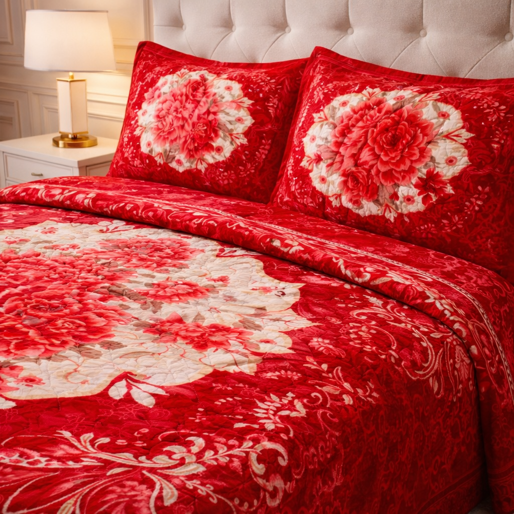 Estella Signature  3 Pcs Bed Spread Set Box - Red Colour