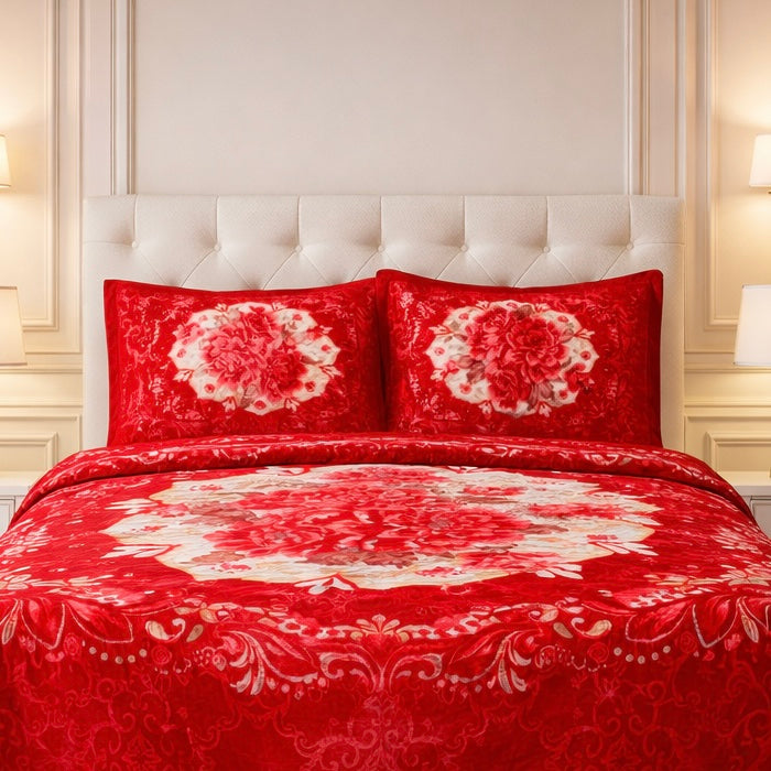 Estella Signature  3 Pcs Bed Spread Set Box - Red Colour