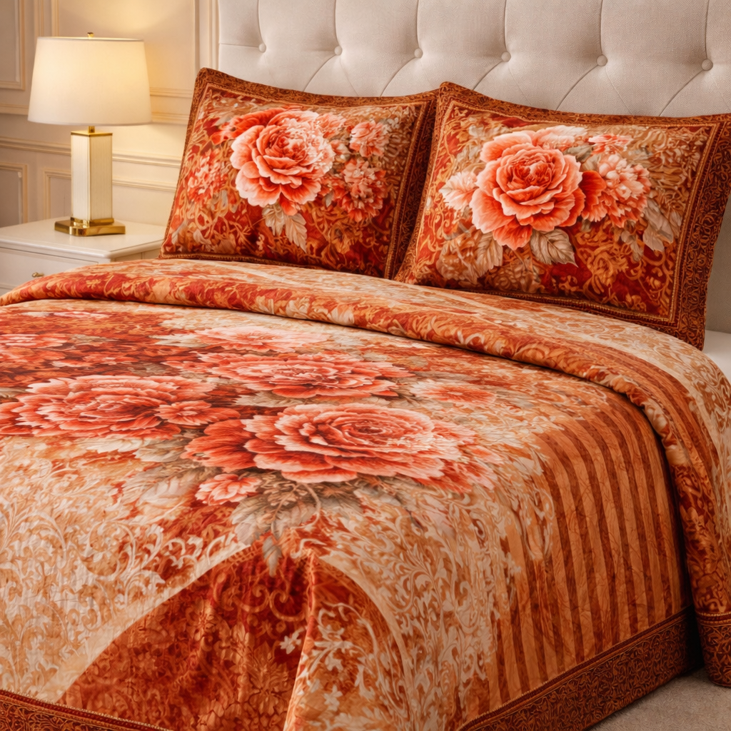 Estella Signature 3 Pcs Bed Spread Set Box - Rust Orange Colour