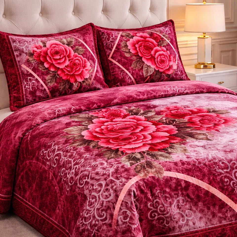 Estella Signature  3 Pcs Bed Spread Set Box - Crimson berry Colour