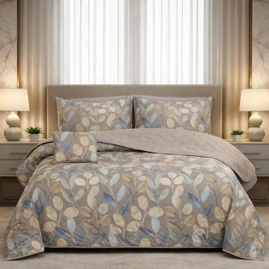 Gold Living Signature Quilted 5 Pcs Bed Spread Set Poly Bag - Beige Colour