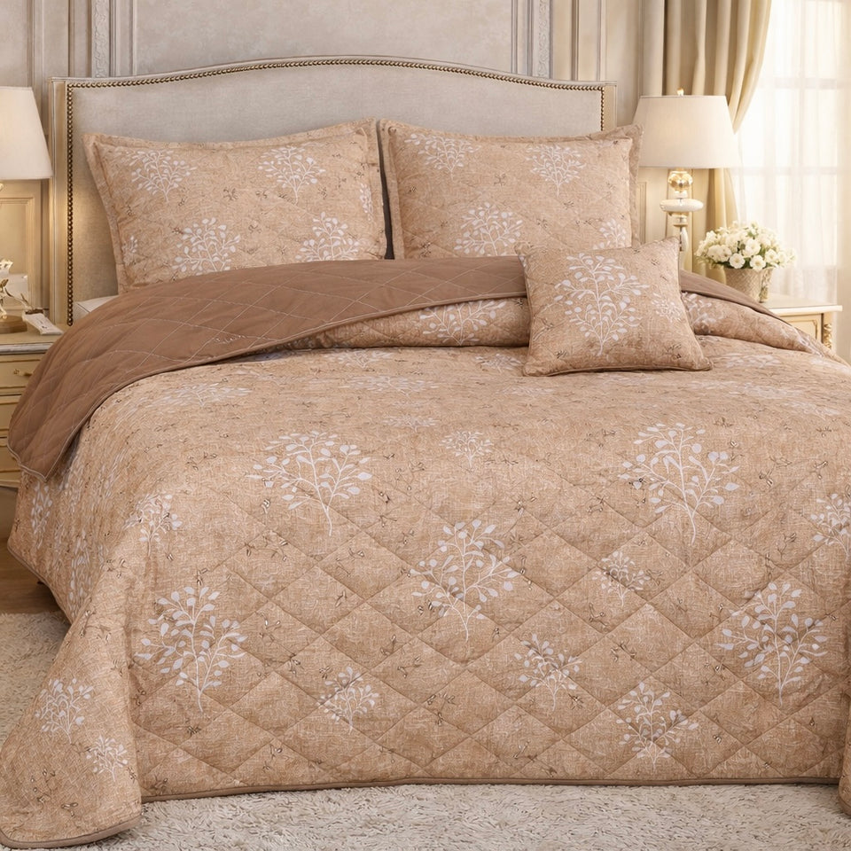 Gold Living Signature Quilted 5 Pcs Bed Spread Set Poly Bag - Bronze Colour