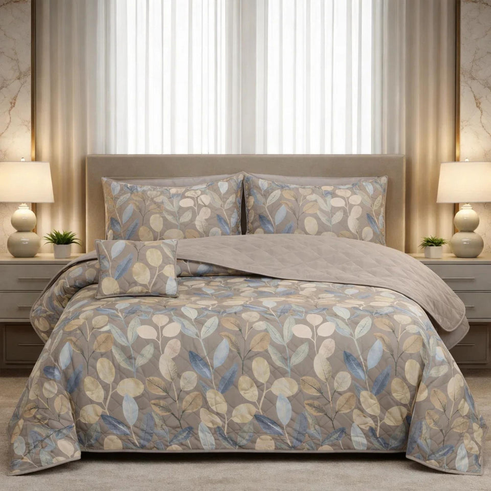Gold Living Signature Quilted 5 Pcs Bed Spread Set Poly Bag - Beige Colour