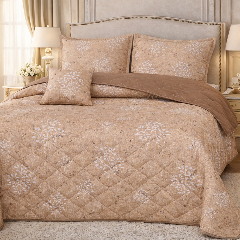 Gold Living Signature Quilted 5 Pcs Bed Spread Set Poly Bag - Bronze Colour