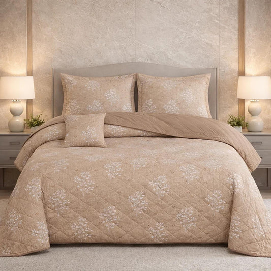 Gold Living Signature Quilted 5 Pcs Bed Spread Set Poly Bag - Bronze Colour