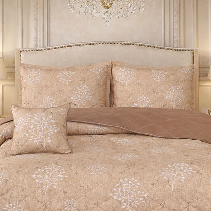 Gold Living Signature Quilted 5 Pcs Bed Spread Set Poly Bag - Bronze Colour