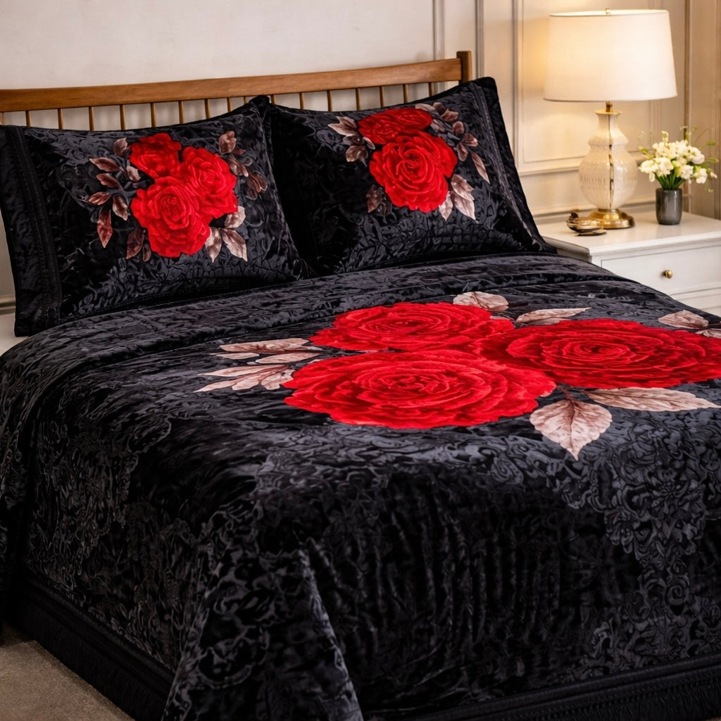 Florent Weave Cloud 4 Pcs Bed Spread Cloudy Set Box - Black Colour
