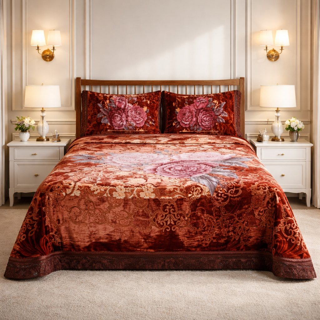 Florent Weave Cloud 4 Pcs Bed Spread Cloudy Set Box - Brown Colour