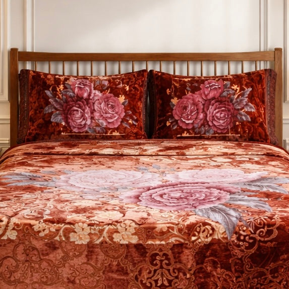 Florent Weave Cloud 4 Pcs Bed Spread Cloudy Set Box - Brown Colour
