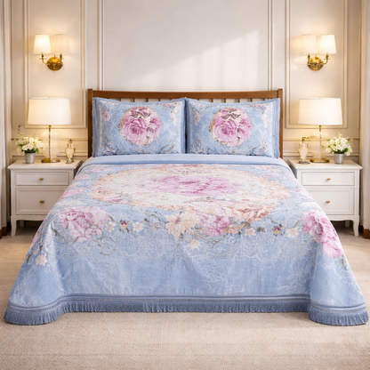 Florent Weave Cloud 4 Pcs Bed Spread Cloudy Set Box - White Blue Colour