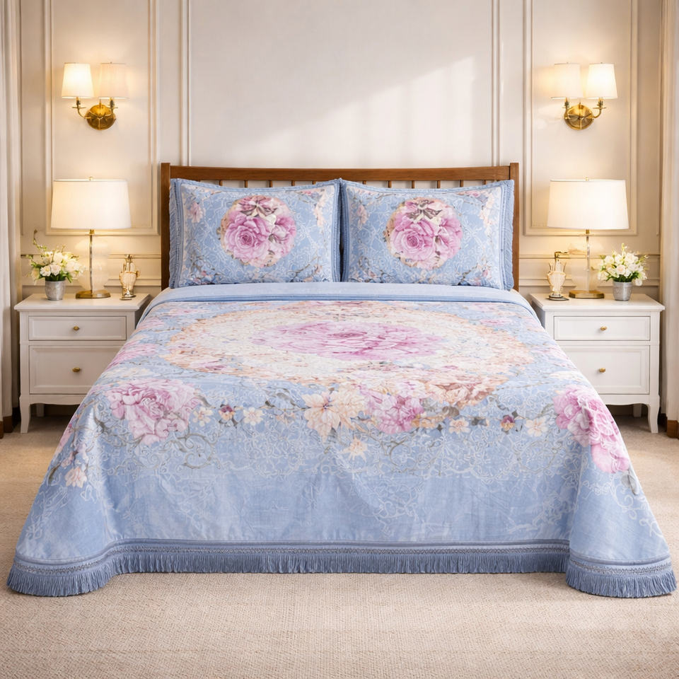 Florent Weave Cloud 4 Pcs Bed Spread Cloudy Set Box - White Blue Colour