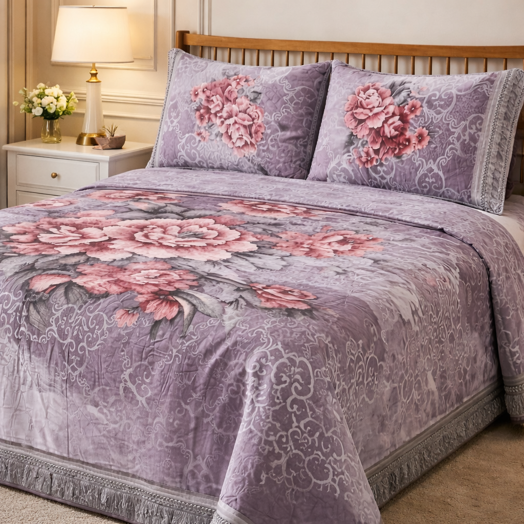 Florent Weave Cloud 4 Pcs Bed Spread Cloudy Set Box - Old Lavender Colour